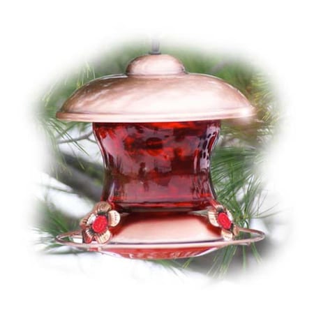 Rooterhincha Brushed Copper Hummingbird Ruby Glass Bird Feeder RO2582096